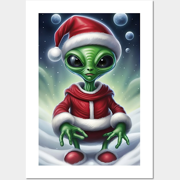 Cute Alien Santa Claus Wall Art by roswellboutique